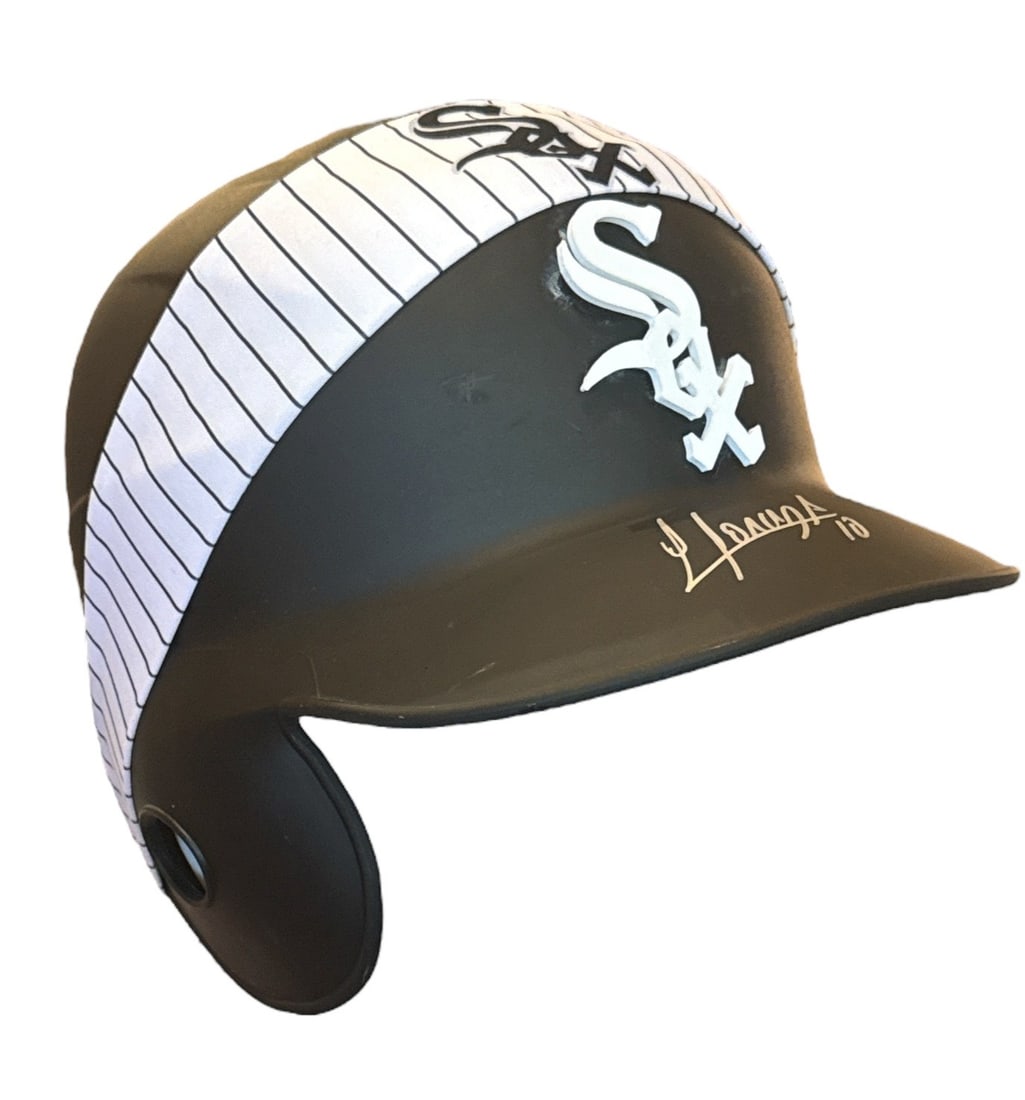 Chicago White Sox Yoan Moncada #10 Autograph Baseball Helmet: Rawlings, size large helmet.
