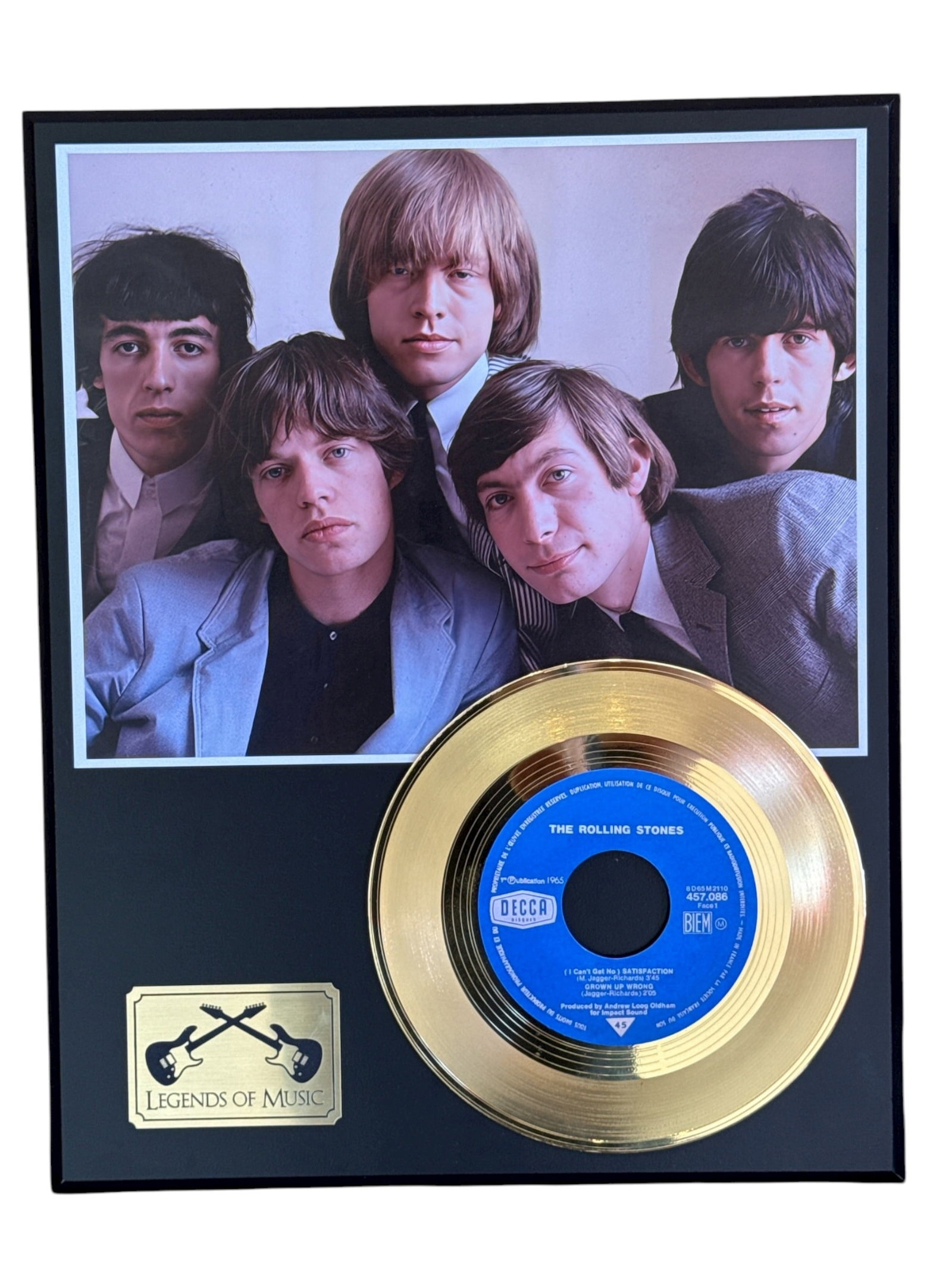 THE ROLLING STONES "Legends of Music" Gold Record Commemorative Award Display: Measures 15. 25" H x 12" W x 0. 75" D. Includes COA on back.