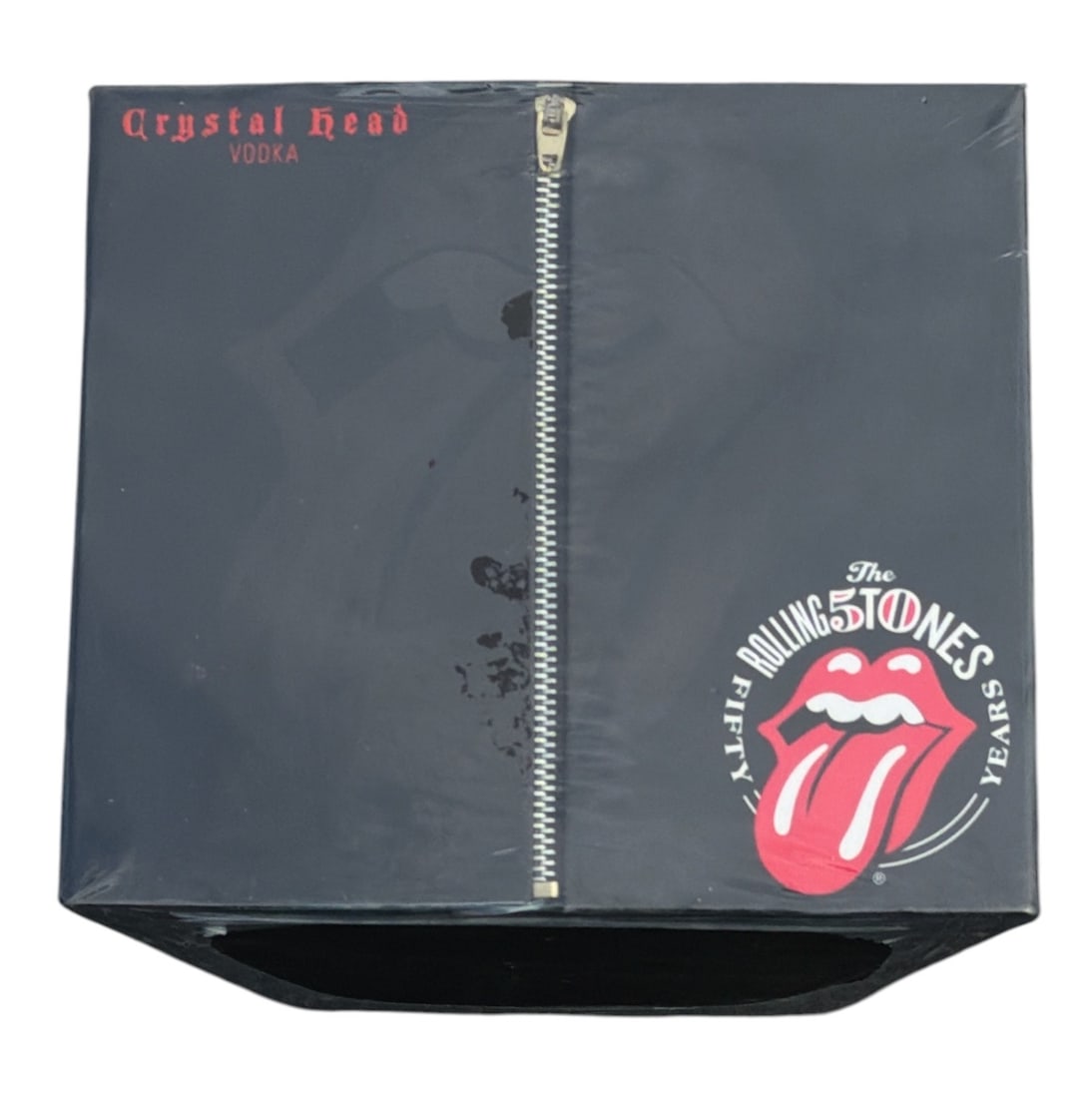 THE ROLLING STONES 50th Anniversary Limited Edition Decanter, CRYSTAL HEAD VODKA NOS, Never Opened: Box has never been opened. 750ml skull bottle, custom engraved crystal decanter top, and a live double album. Box measures 6.5" x 9" x 8".