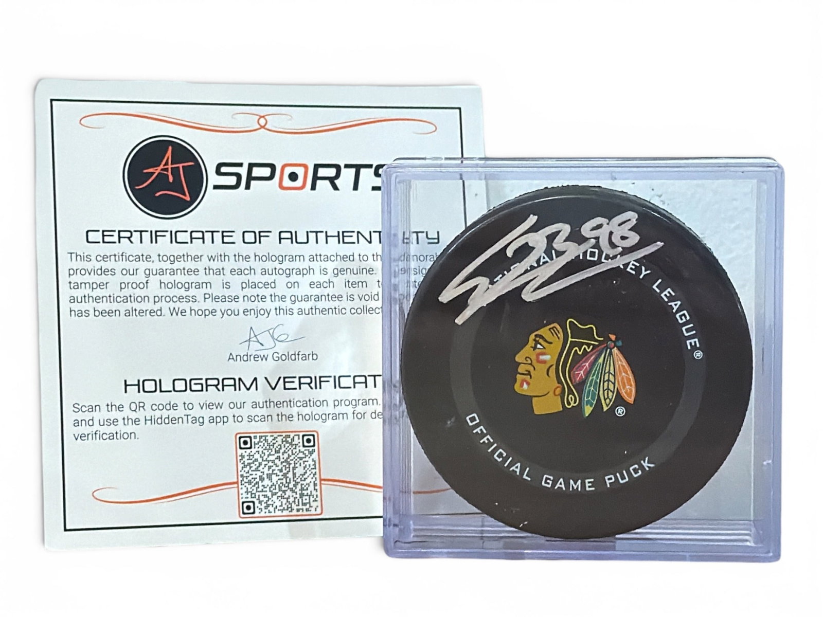 Autographed CONNOR BEDARD Chicago Blackhawks Hockey Puck w/ COA (1 of 2)