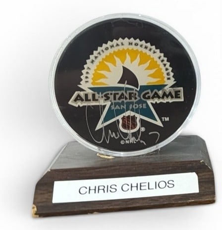 Autographed CHRIS CHELIOS NHL All-Star Game Hockey Puck (1 of 3)