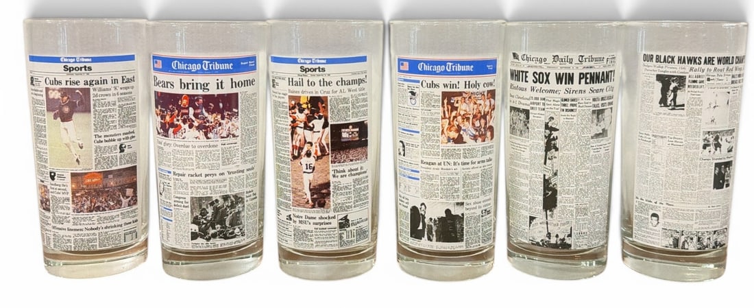 Set of Six Chicago Tribune Sports Barware Glasses (1 of 1)