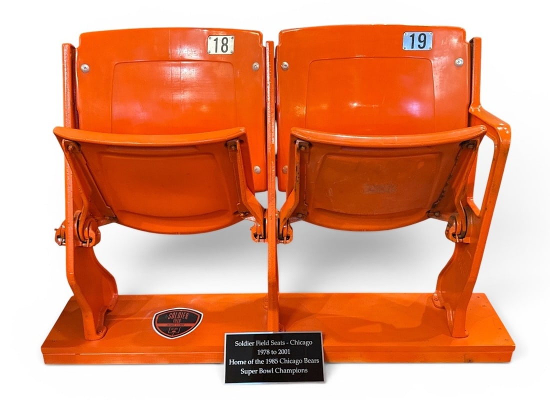 CHICAGO BEARS SOLDIER FIELD Stadium Seats: These chairs were stadium seats for the Chicago Bears from 1978 to 2001, proudly witnessing the Chicago Bears 1985 season lead by Walter Payton and Jim McMahon. Measures 32. 5" H to back x 18" H to
