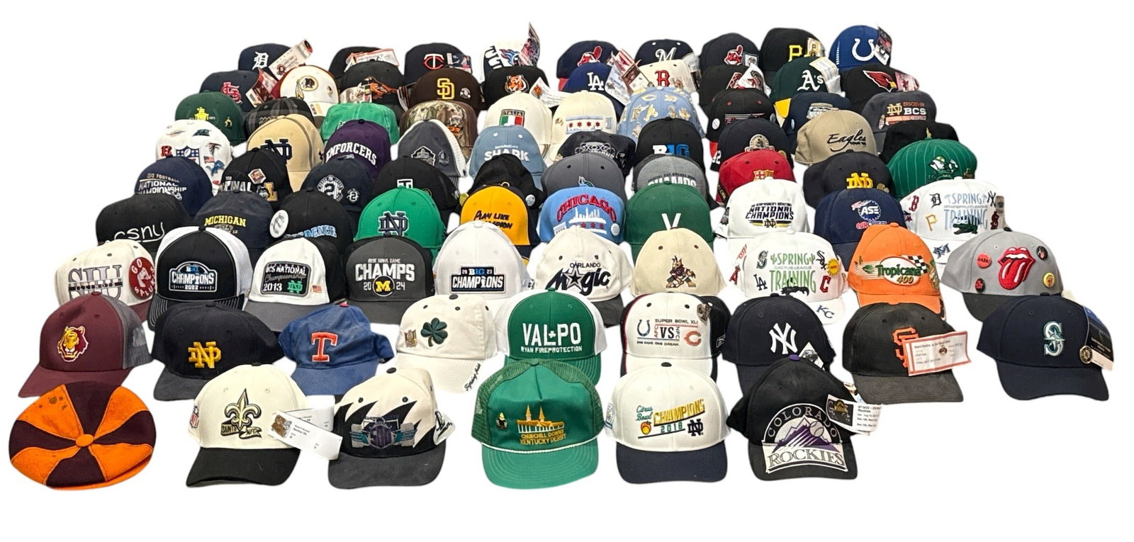 Vintage MLB, NFL, Collegiate Sports Hats, 80+: Over 80 hats. Includes Indy 500 Logo Athletic Sharktooth, Nascar, Kentucky Derby, New York Yankees, Michigan University, Notre Dame, Rolling Stones and more.