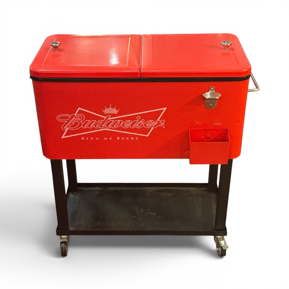 BUDWEISER Beer Cooler: Measures 34" H x 36" W x 16" D.