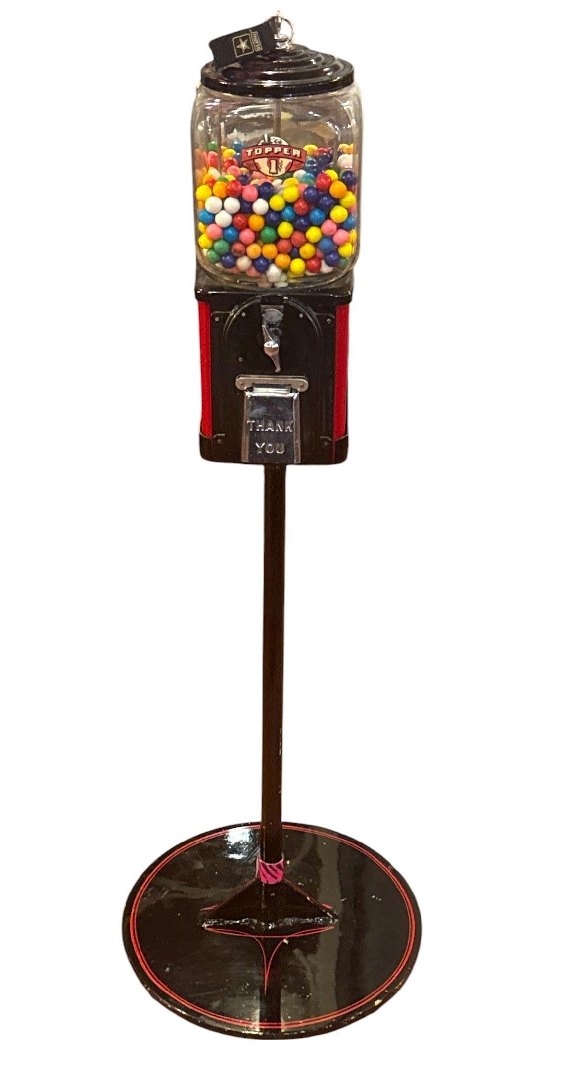 Coin Op Topper 1 Cent Gumball Machine: 43" H x 16" base diameter.