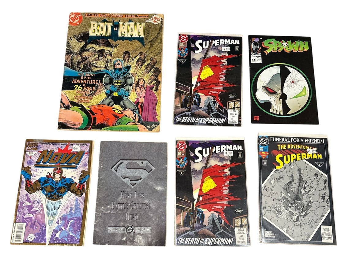 Vintage DC and MARVEL Comics lot: Includes a 1977 limited collector's edition #51 featuring iconic cover art by NEAL ADAMS. Along with other DC SUPERMAN and MARVEL COMICS items