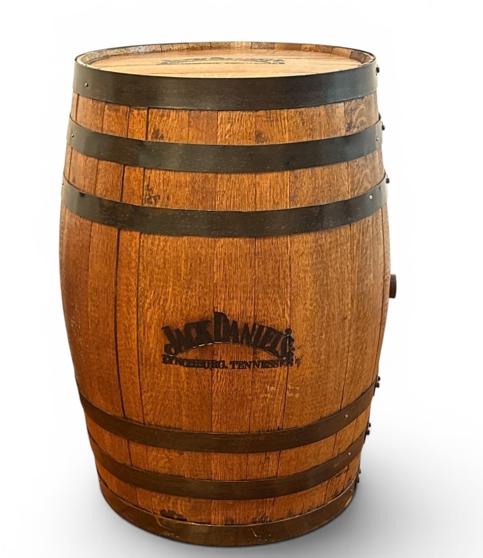 Life Size Jack Daniels Whiskey Barrel: 36" H x 22" top/base diameter x 26" overall diameter.