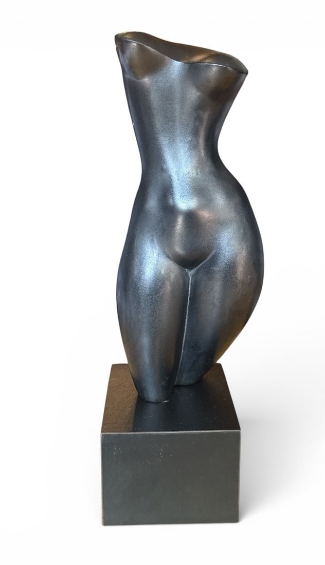 MICHAEL BARKIN (American, 20th C) Female Torso Sculpture: Black Onyx, signed "Bark" on back left thigh. Measures 14" H x 4" W x 6" D base.