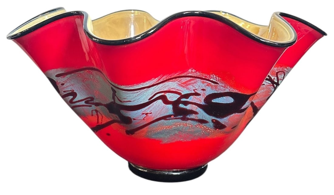 MICHAEL NOUROT (American, 1949-2015) Monumental Red Fluted Vase: Measures 11" H x 19.5" overall diameter. Marked on the bottom.