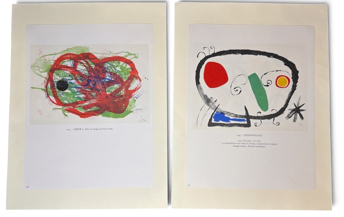 2 Limited Edition MIRO Lithograph Plates, PERSONAGE: Series 1 213 and 144 Personage, dated 1955. French edition 12.5" H x 9.75" W
