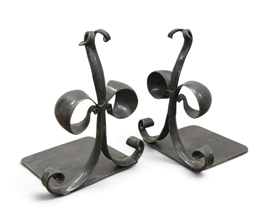 French Fleur De Lis Wrought Iron Bookends, Pair: Each measures 10.5" H x 9" W x 7" D.