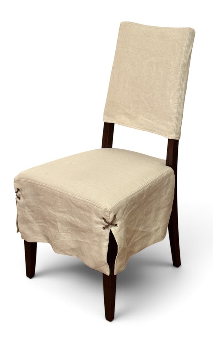 French Modernist Slipcover Chair: Measures 38" H to the back x 18" H to the seat x 19" W x 19" D.
