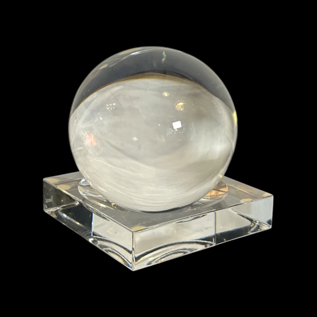 BACCARAT Sirius Crystal Ball: 4.5" H on base x 4" diameter, base is 4" x 4".