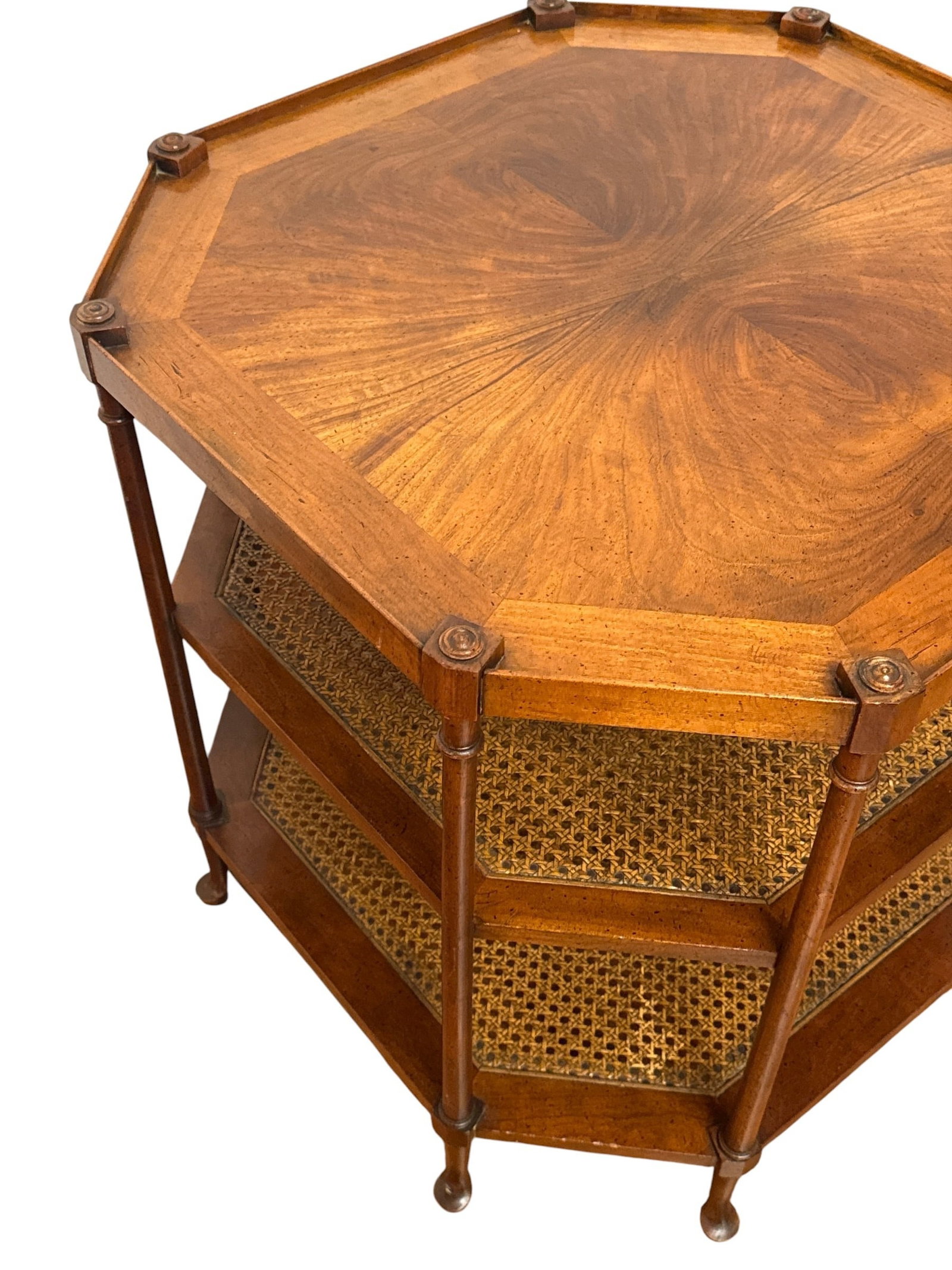 BAKER Flamed Walnut & Cane Octagonal Table - 2