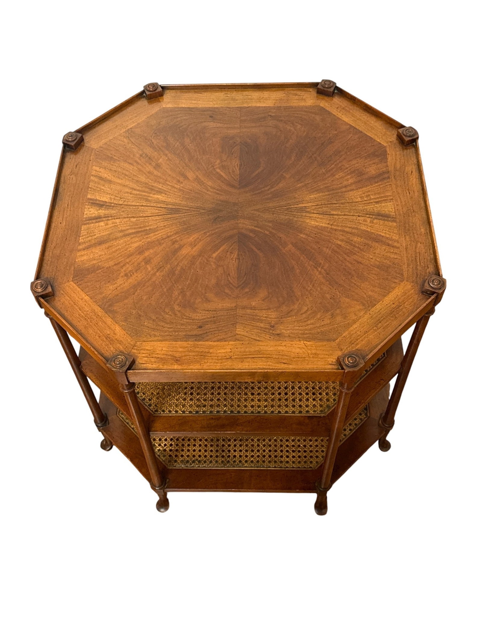 BAKER Flamed Walnut & Cane Octagonal Table - 3