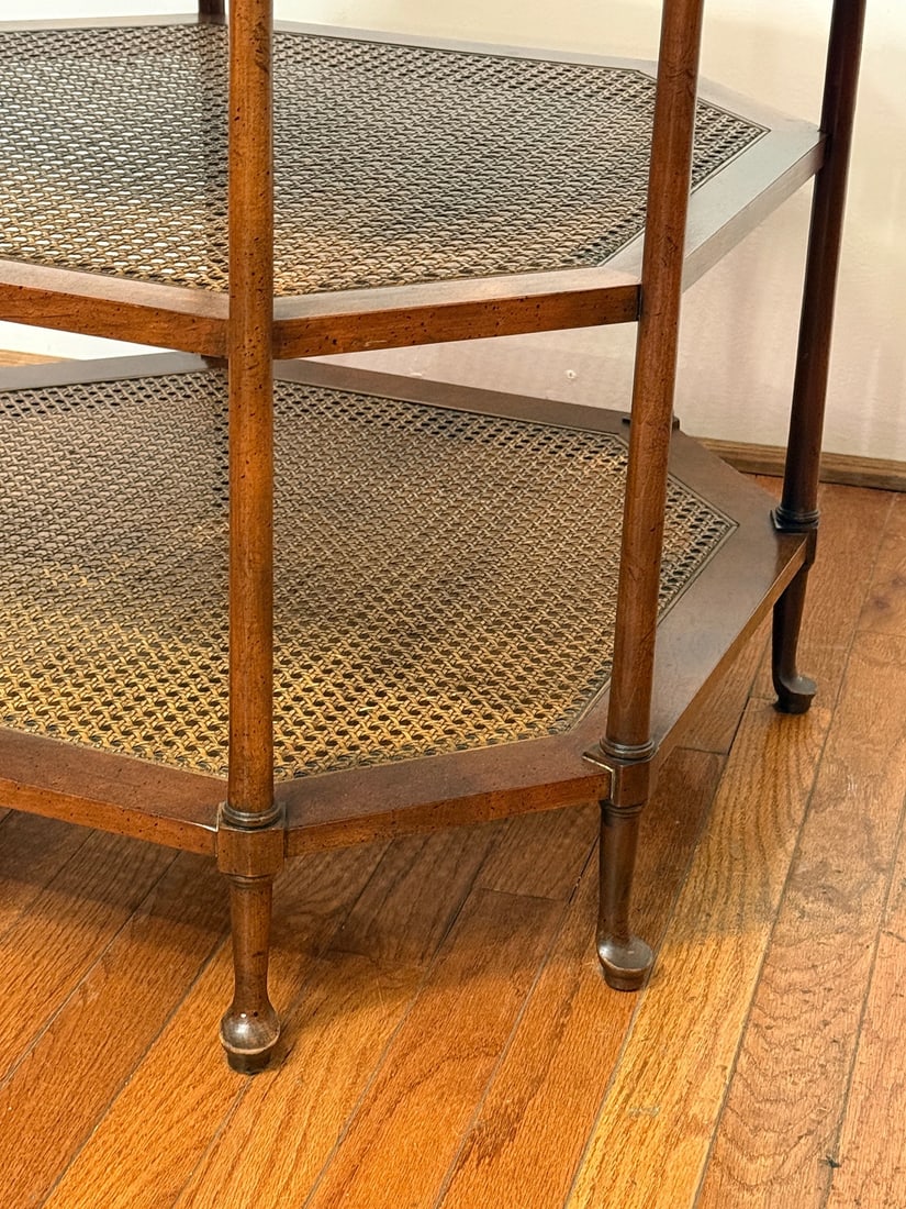 BAKER Flamed Walnut & Cane Octagonal Table - 4