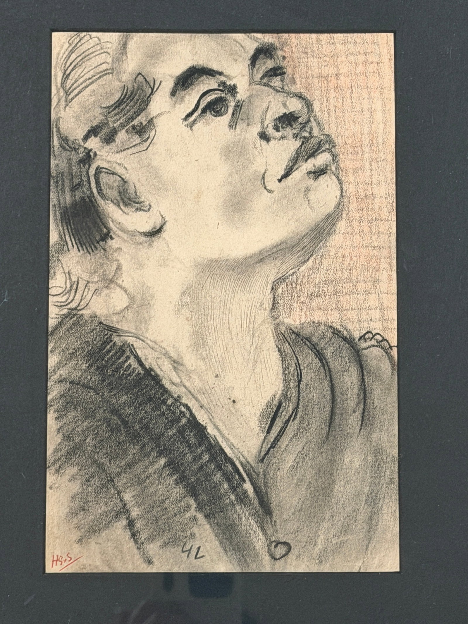 HENDRIK "HEIN" GERRIT VAN SCHUPPEN (Dutch, 1894-1977) Drawing of a Woman: Mixed media, likely pencil, graphite, and red pen. Measures 17.75" x 14.75" x 1" D in the frame, sight measures 9" x 6". Signed in the lower left corner.