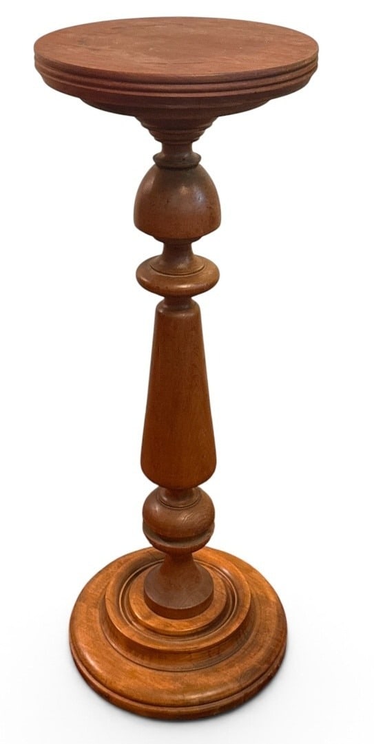 Antique Walnut Turned Wood Pedestal: Measures 36.5" H x 12.75" Dia at the top