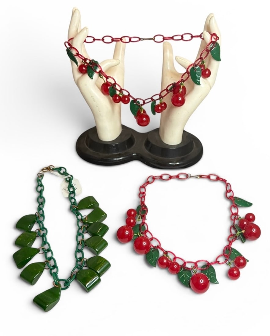 Three Bakelite Cherry & Leaf Necklaces (1 of 3)