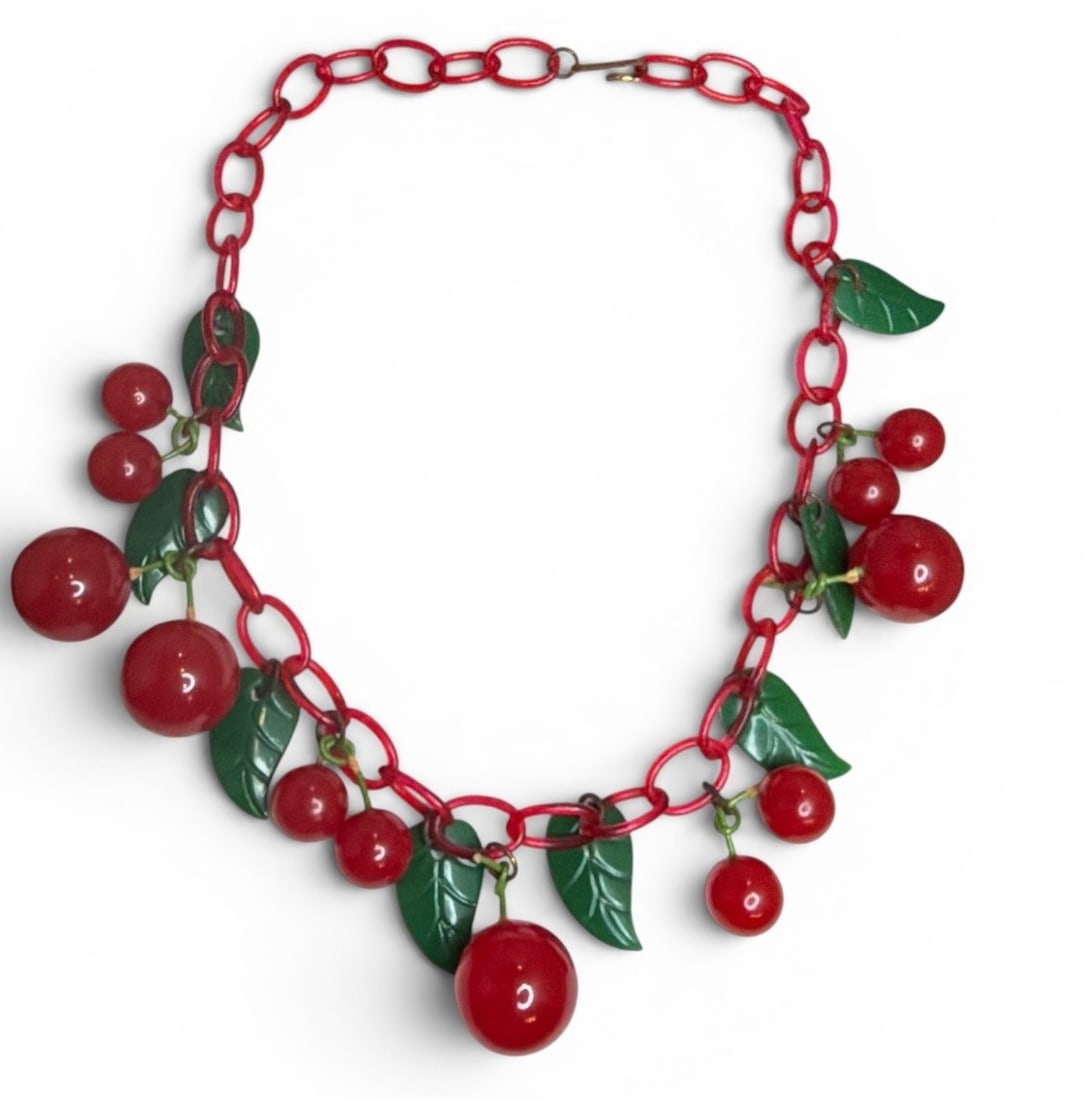Three Bakelite Cherry & Leaf Necklaces - 2