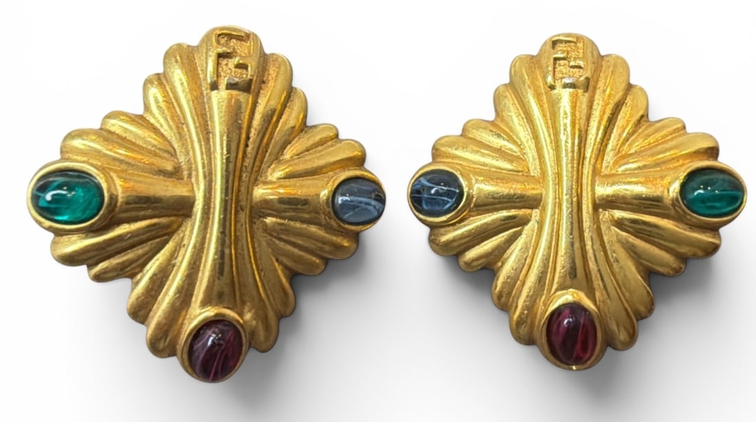 Vintage FENDI Multistone Gripoix Earrings: They measure 1.25" x 1.25".