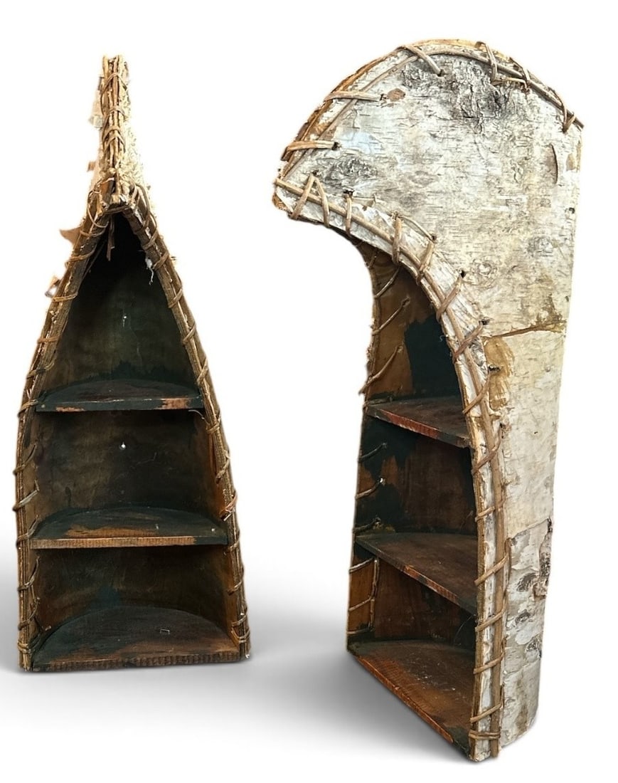 Pair Arts & Crafts Mission Birch Bark Canoe Shelves (1 of 5)