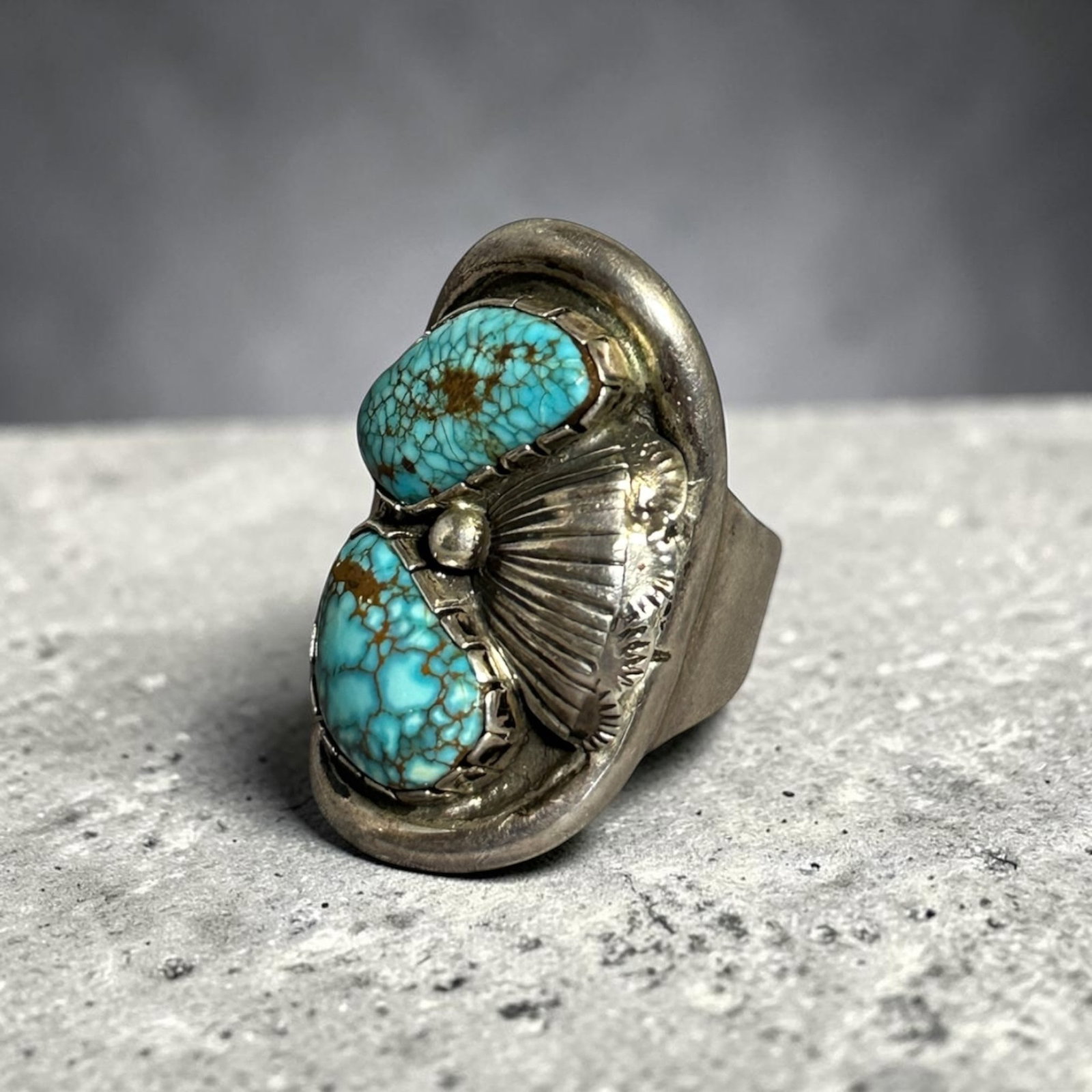 Navajo Turquoise Old Pawn Sterling Silver Ring: tested 925 13.75 dwt size 10.25 Paul Iversen