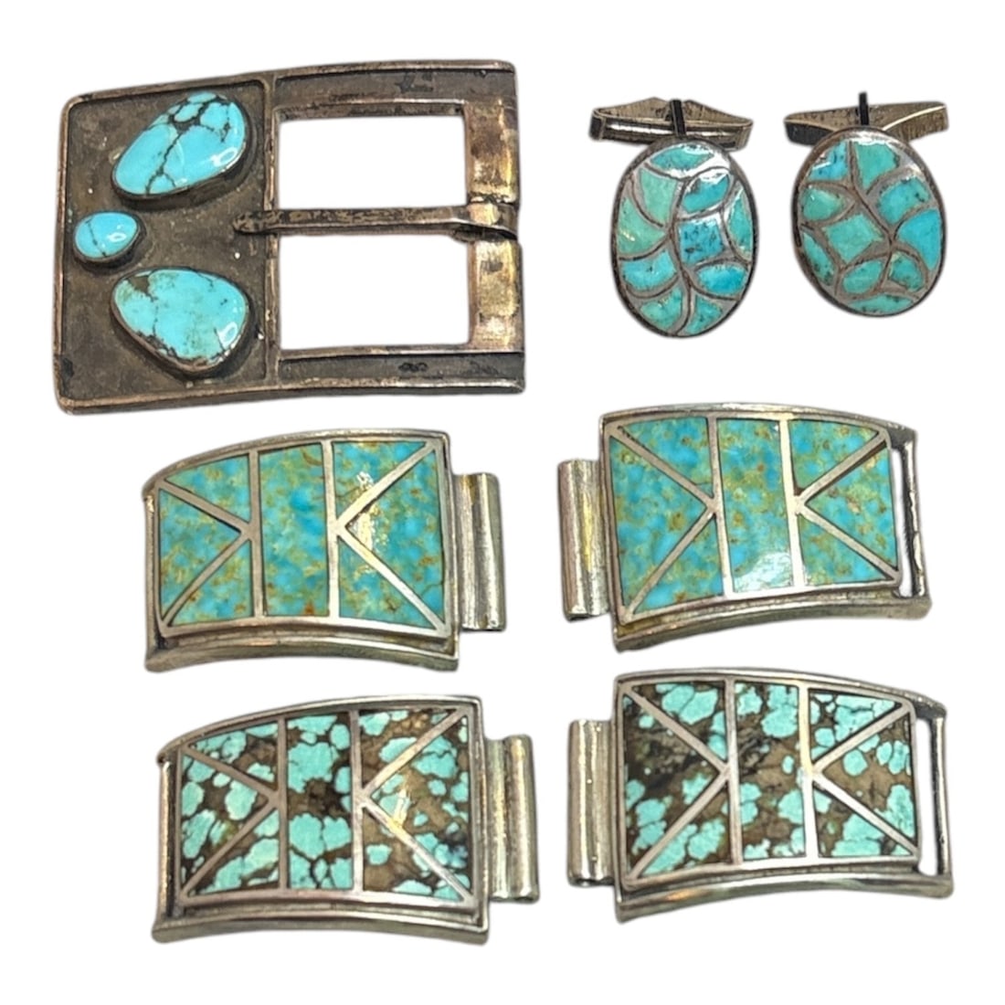 Collection Southwestern Sterling Turquoise Jewelry Articles: Watch bands included, belt buckle 2 x 1.5" weight on all 3.53 ozt