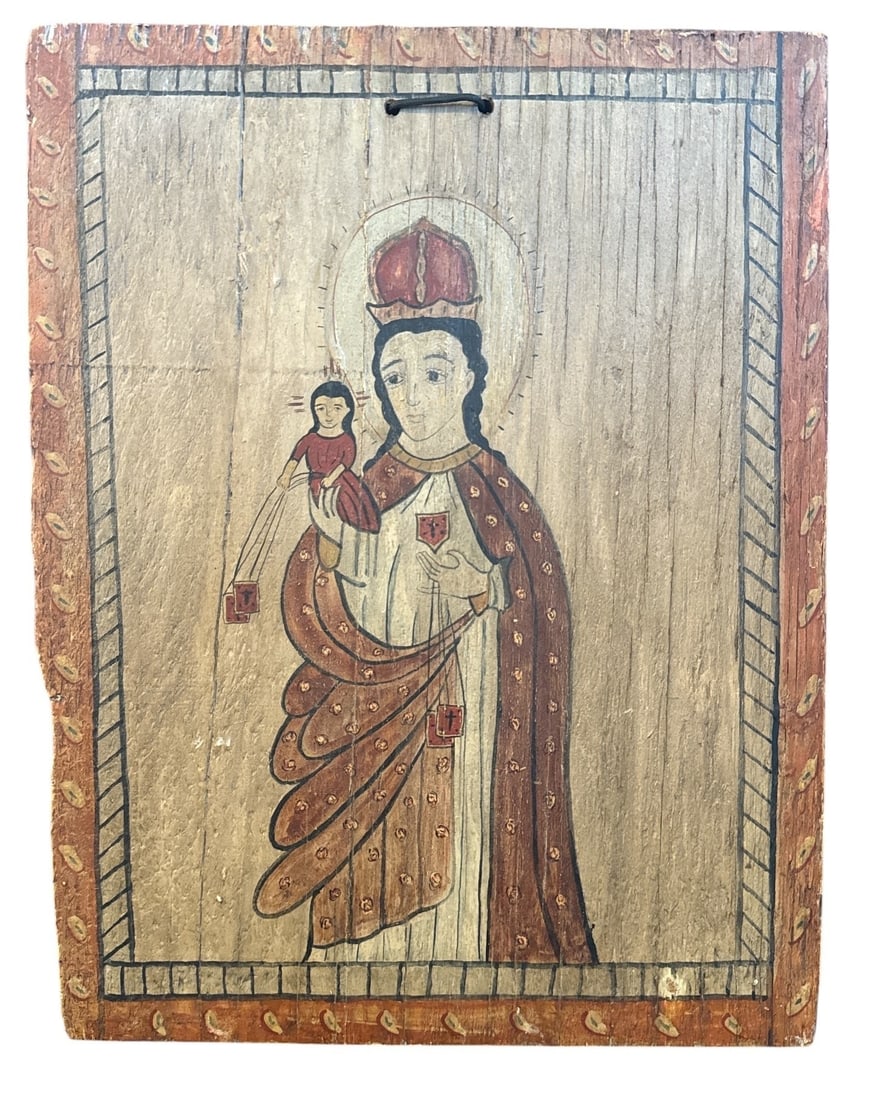 JORGE SANCHEZ (New Mexico, 20th C) Our Lady of Mt. Carmel New Mexico Retablo (1 of 2)