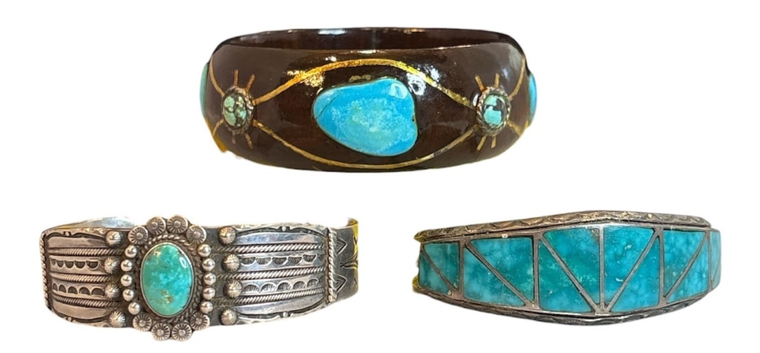 Southwestern Turquoise, Wood, Sterling Silver Bracelets (1 of 4)