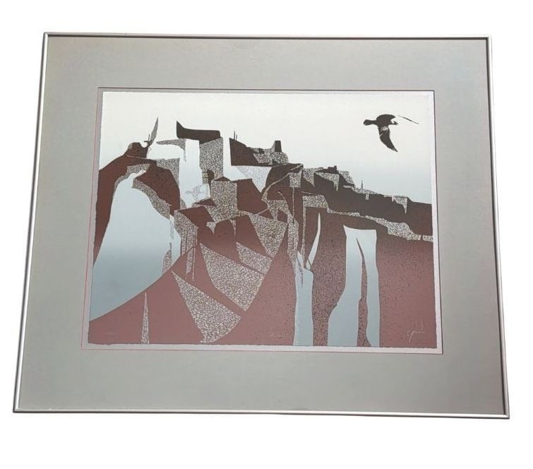 BRUCE CARLTON NOWLIN (American, b. 1949) Southwestern Native Dwellings Serigraph: Pencil signed by artist BC Nowlin and numbered 107/300. Serigraph on paper circa 1980's. Measures 30.75" x 36.25" x 1" in frame. Sight measures 20" x 26".