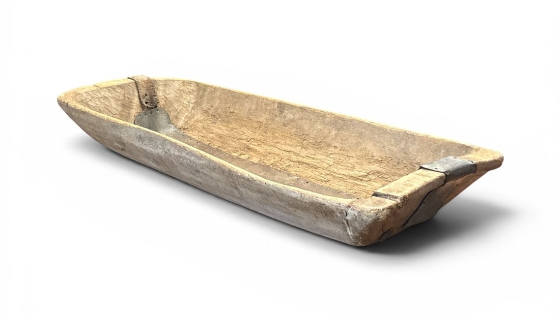Antique 19th C. Primitive Hand Carved Dough Bowl: 5" H x 33" W x 15" D.