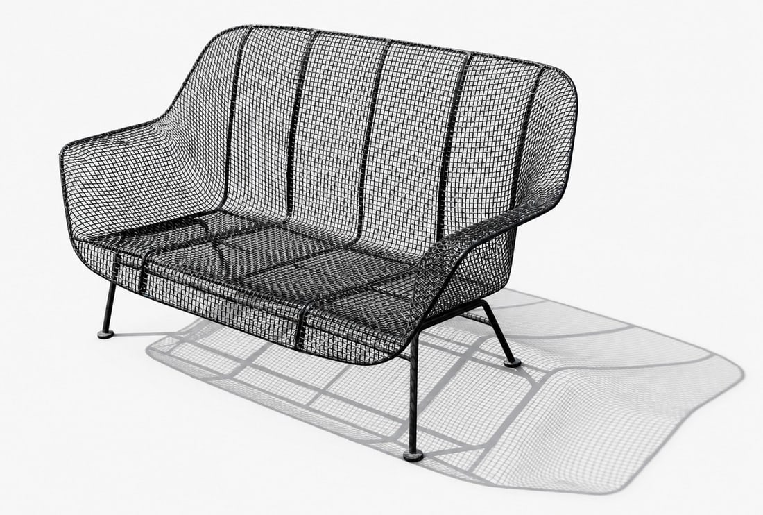 RUSSELL WOODARD "Sculptura" Mid Century Bench: 28" H to back x 13" H to seat x 51.5" W x 27"D.
