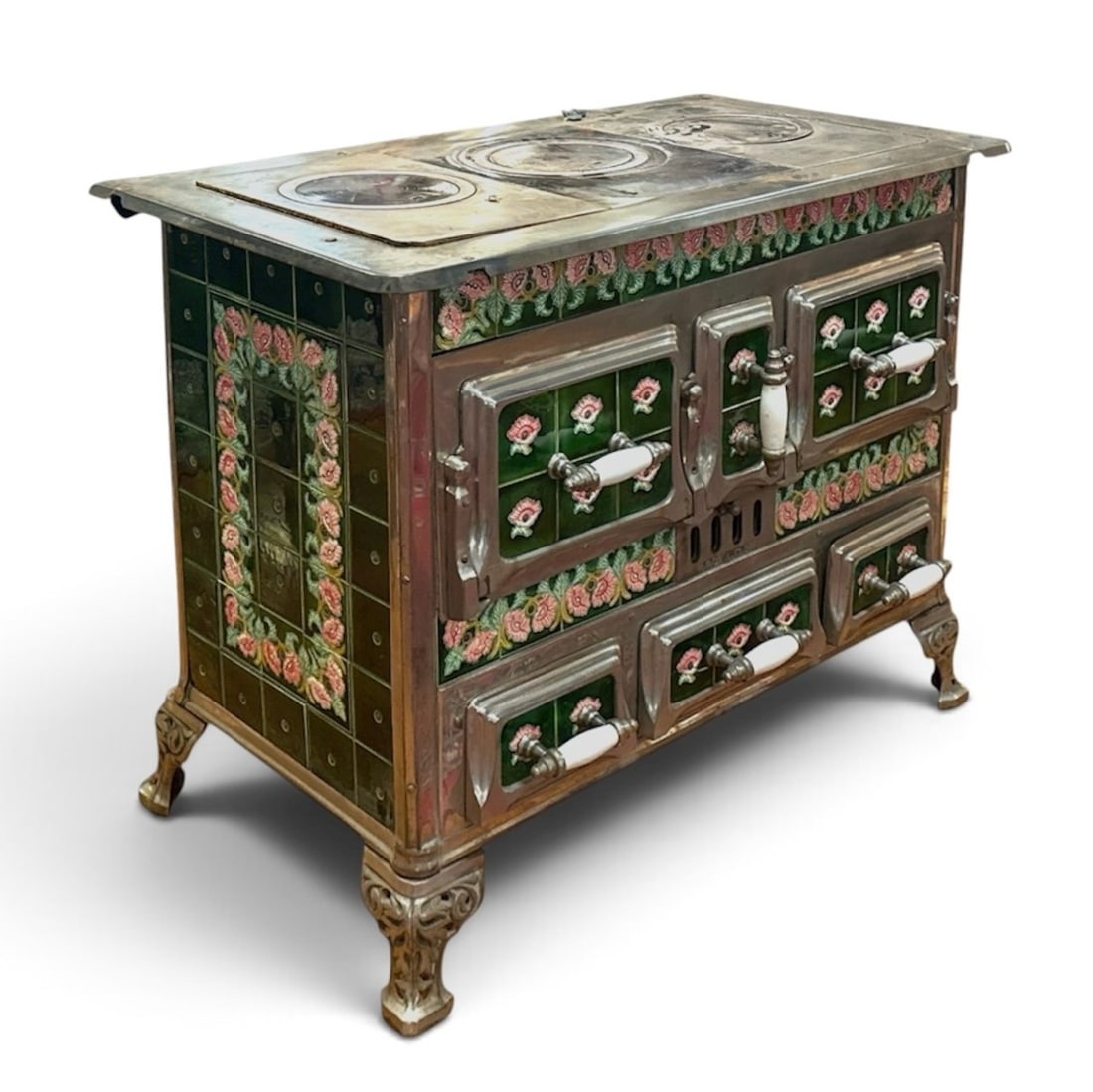 Belgian Art Nouveau Enamel and Nickel-Plated Cast Iron Cook Stove (1 of 11)