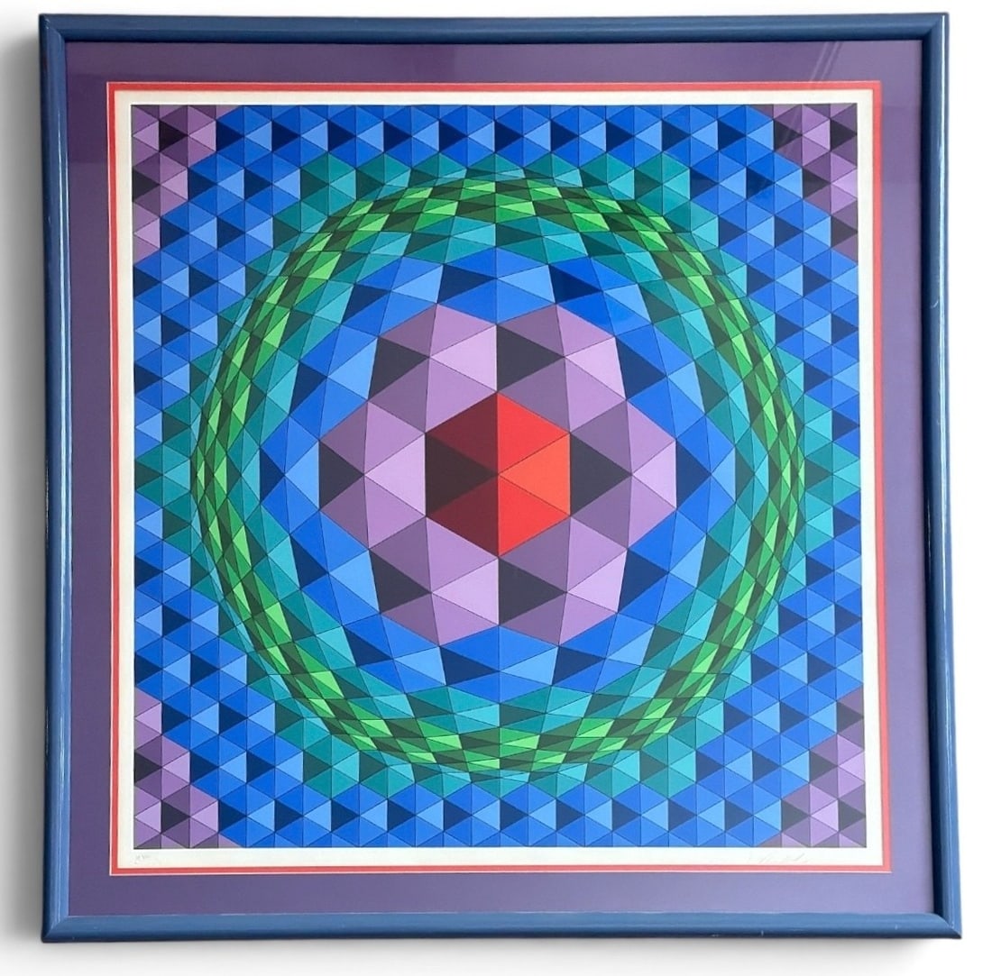 VICTOR VASARELY (French-Hungarian, 1906-1997) Op Art "Tectie" Serigraph: Measures 34" x 32.5" in the frame, sight measures 27" x 26". Pencil signed and numbered 37/250 in lower margin.