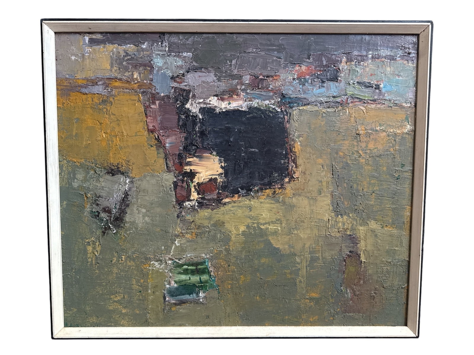 MAURY HASELTINE (Oregon, 1925-1998) Mid Century Abstract Impasto Painting, 1963: Oil on board. Previously exhibited at Portland Art Museum. Signed "Maury Haseltine, Nov 1963" en verso. Measures 21" H x 25" W x 1.5" D, in frame. Sight measures 19.5" x 23.25".