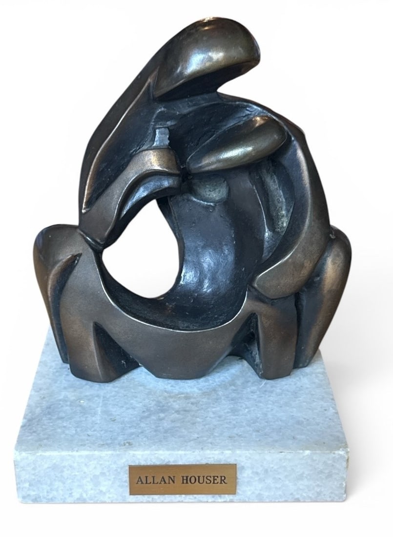 Attr. ALLAN HOUSER (Chiricahua Apache, 1914-1994) Mother and Child Bronze Sculpture: Attributed to Allan Houser. Bronze and marble base. Measures 6.5" H x 4.5" W x 4.5" D base.