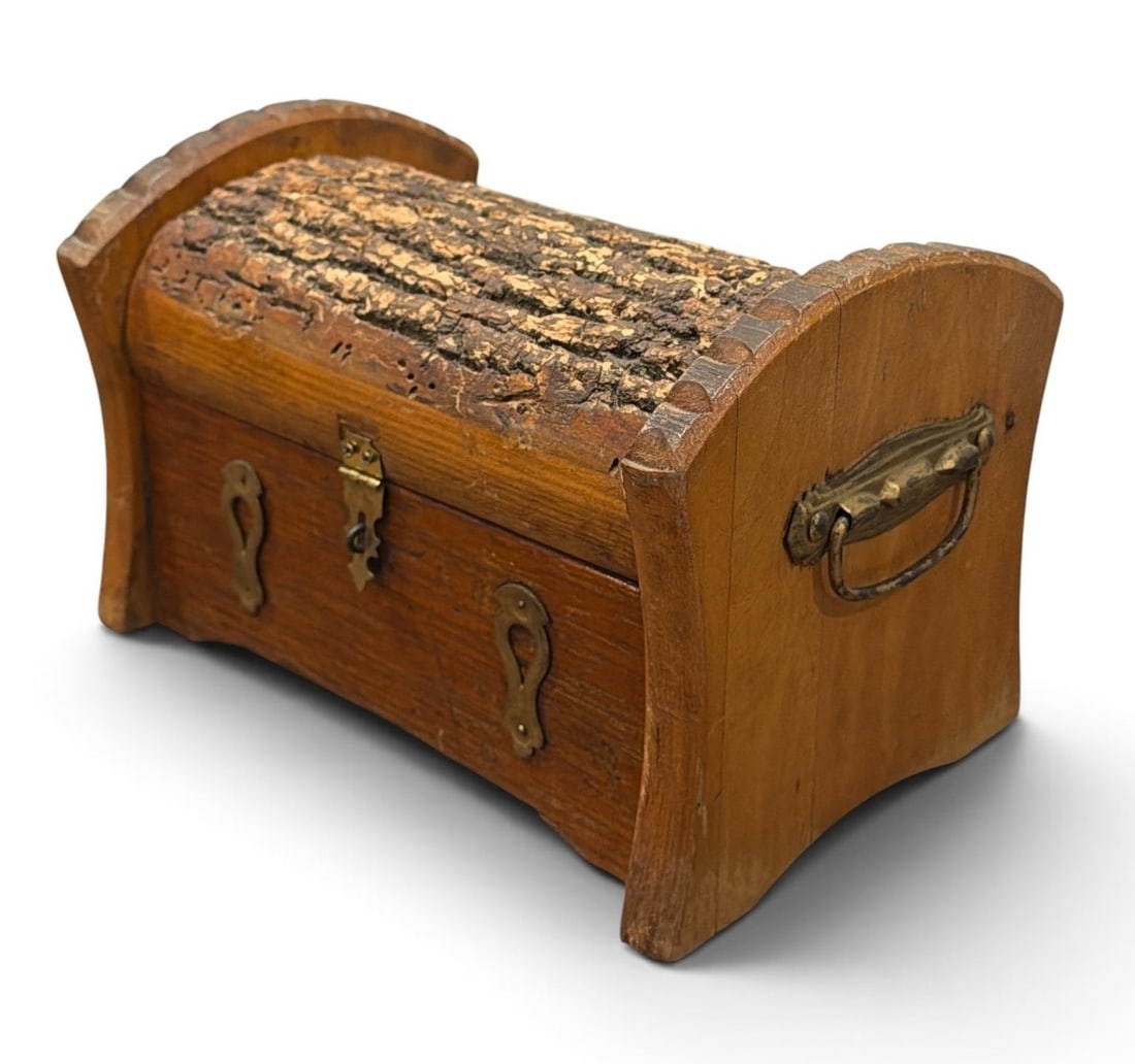 Folk Art Live Edge Treasure Chest Vanity Box: 6.5" hx 10" W x 6.5" D.