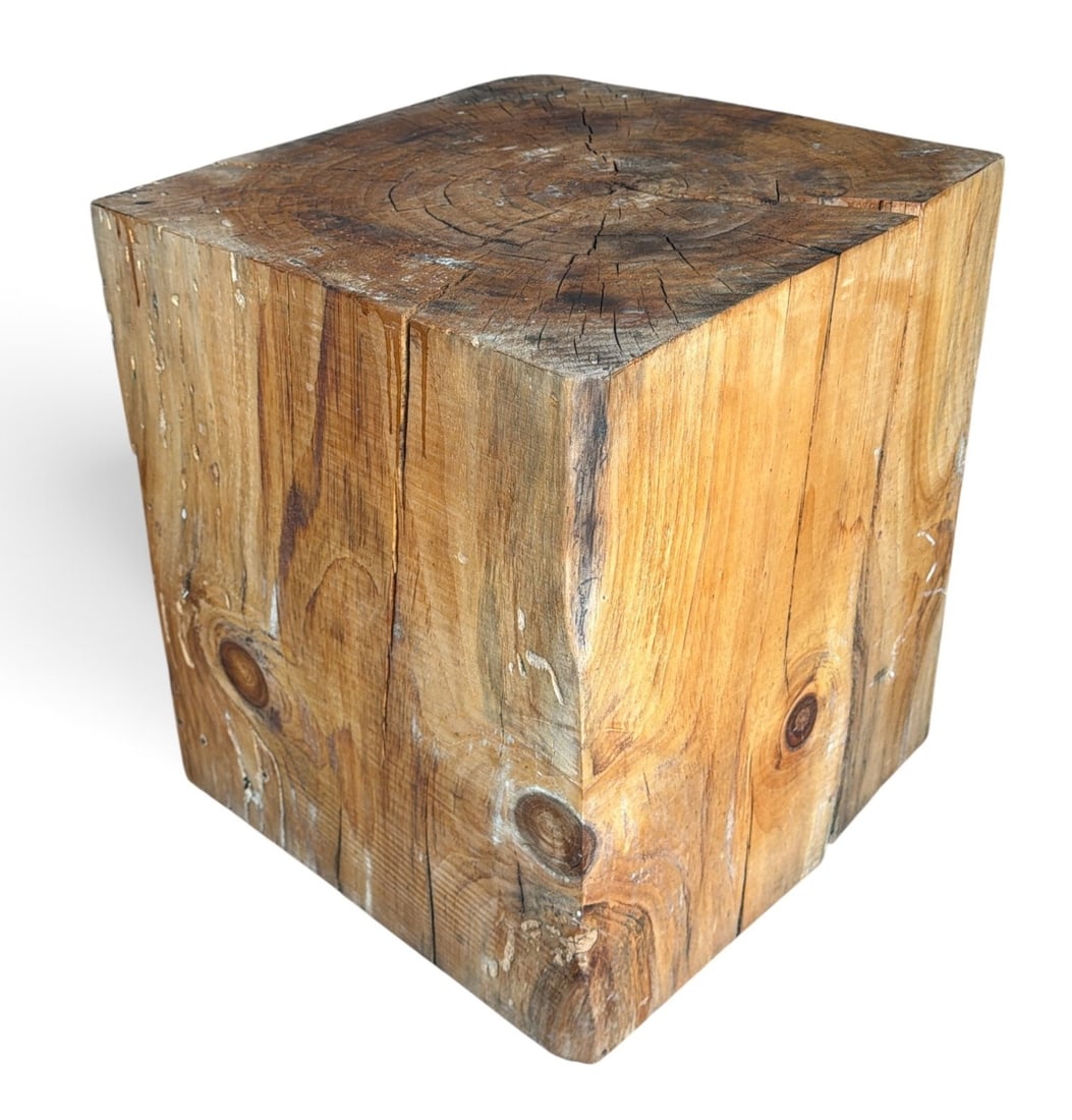 Brutalist Sculpted Oak Side Table: 20.5" H x 18" W x 18" D