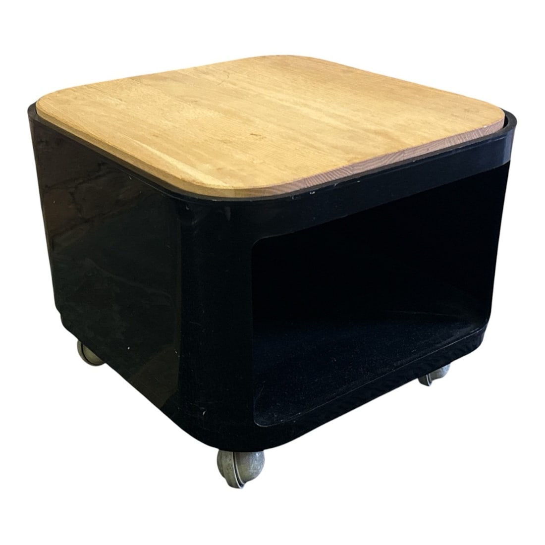 ANNA CASTELLI FERRIERI (Italian, 1918-2006), KARTELL Model 4970 Storage Unit: Anna Castelli Ferrieri for Kartell. With oak top and on wheels. Measures 14.75" H x 14.75" W x 14.75" D.