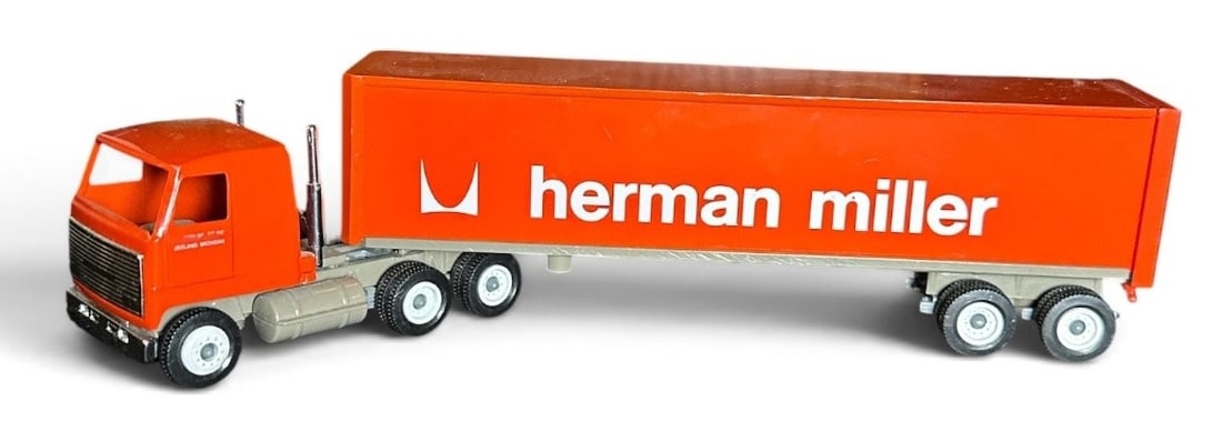 Winross, Herman Miller Toy Semi-Truck with Trailer: Measures 2.5" H x 1.5" W x 10" D.