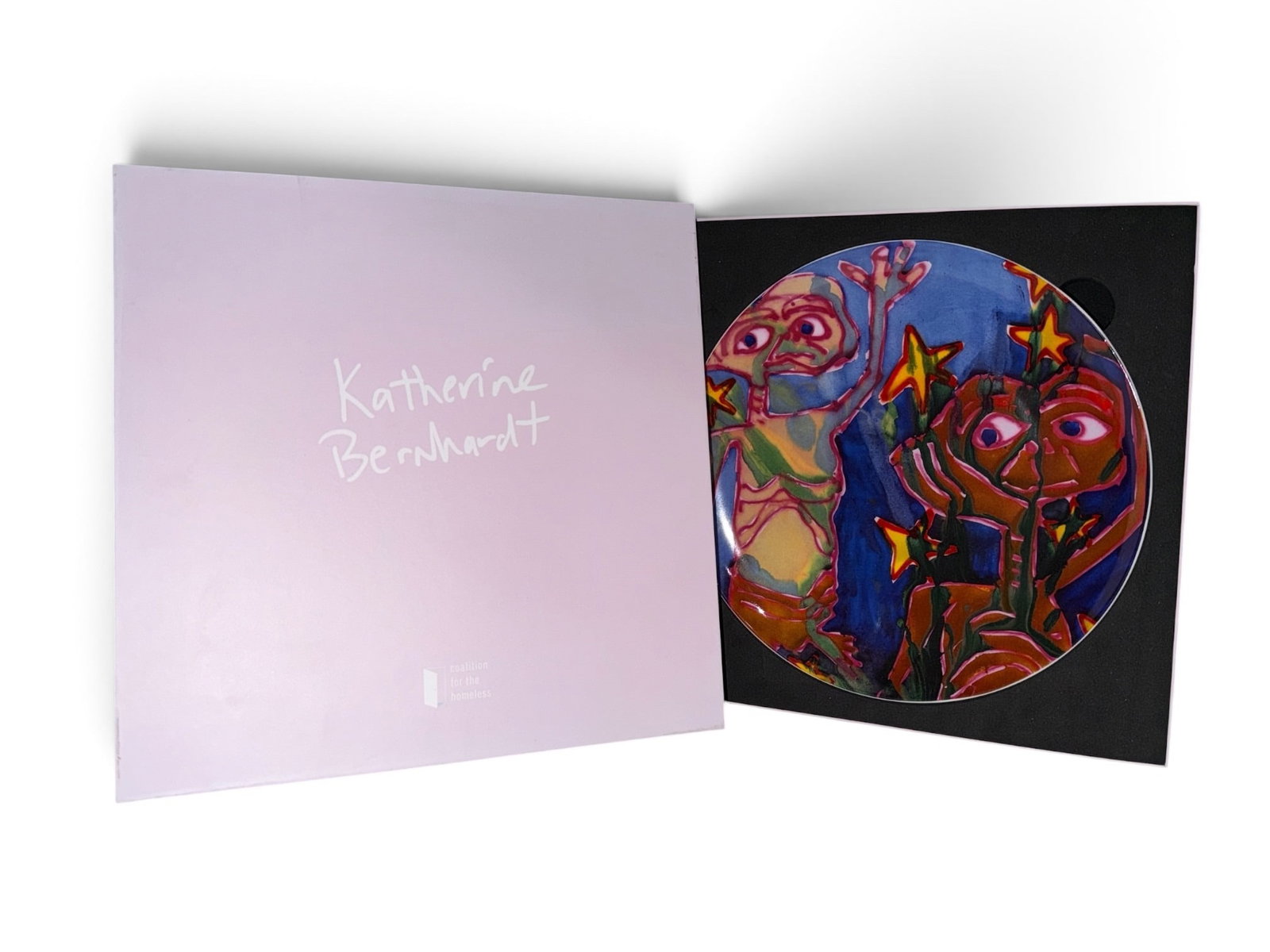 KATHERINE BERNHARDT (American, 20th C.) "Cosme 2019" Artist Plate: Limited edition of 175, titled Cosme 2019. Box measures 2" H x 12.25" x 12.25", plate has diameter of 10.75".