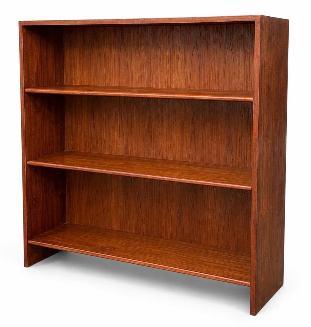 HANS WEGNER for RY MOBLER Teak Bookshelf: Denmark, circa 1960's. 43" H x 39.5" W x 13" D. Has three shelves, two are adjustable.