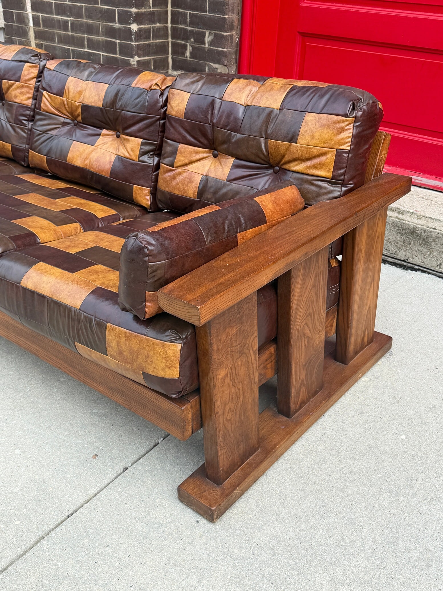Mid Century Patchwork Arts & Crafts Sofa - 8