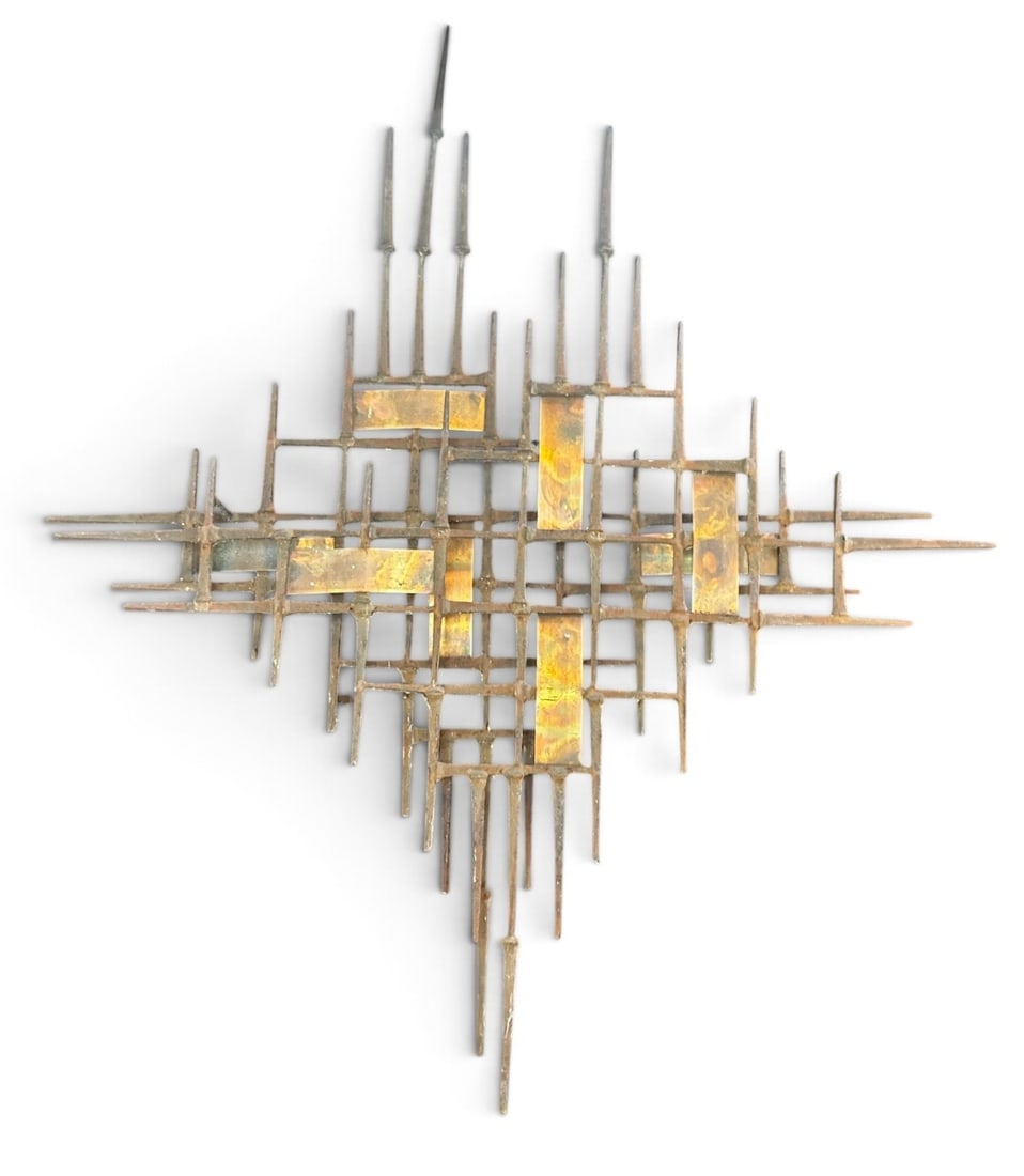 WILLIAM BOWIE (1926-1994) Brutalist Modernist Nail Sculpture: 32" H x 27" W x 3.5" D