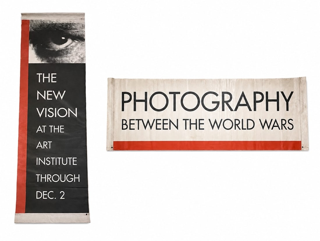 Original Art Institute Photography Exhibition Poster: Measures 97.25" H x 30.5". Double sided, hangs horizontally and vertically. The New Vision: Photography Between the World Wars explores the radical transformation of photography during the 1920s and 1