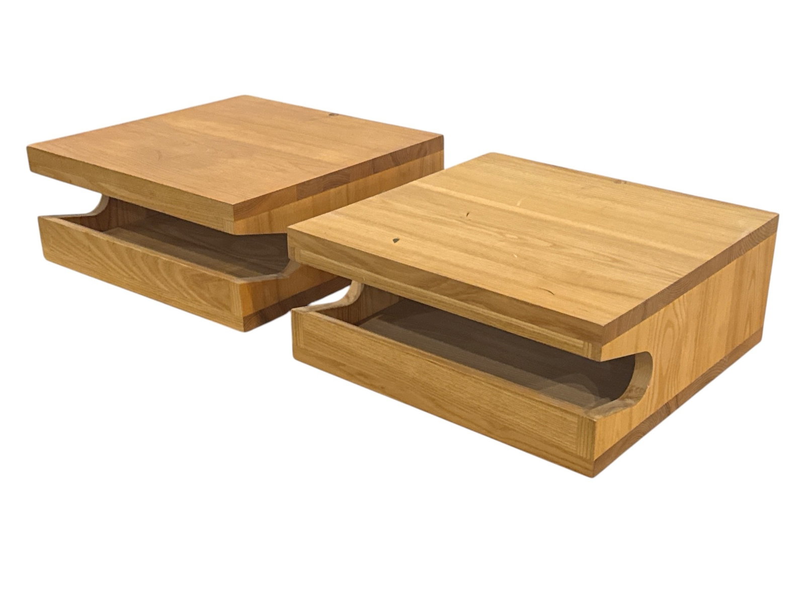 A Pair of KNIFE & SAW Modern Bike Shelf: White oak. 6" H x 14.5" W x 14" D, each.