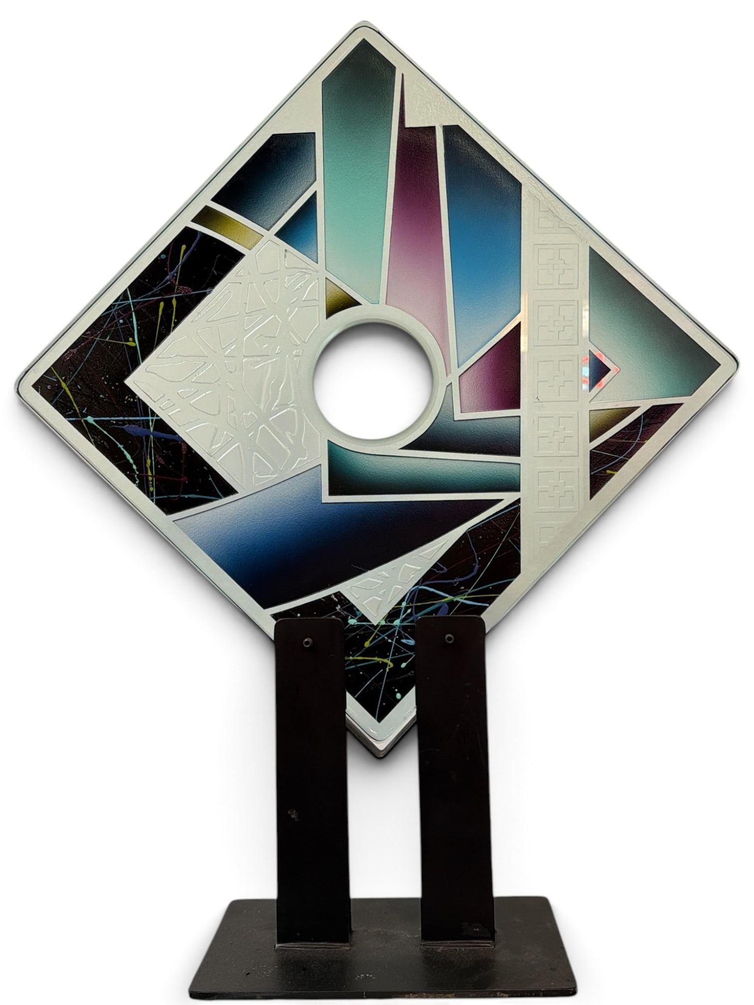 JOAN IRVING (American, 20th C.) Post Modern Etched Glass Sculpture: Measures 27" H x 21" W x 6" D.