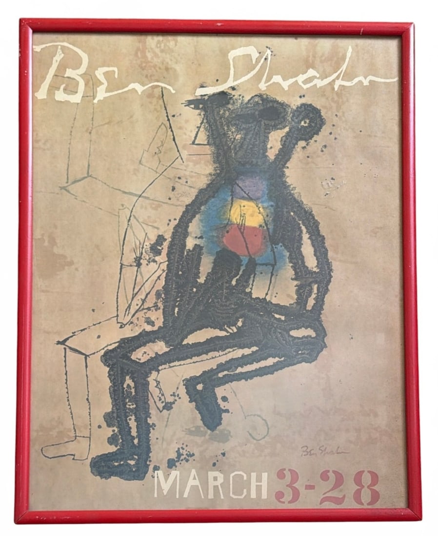 Vintage 1960's BEN SHAHN March 3-28 Exhibition Poster: Measures 28.25" x 21.5" x 0.75" D in frame. Sight measures 26.75" x 20".